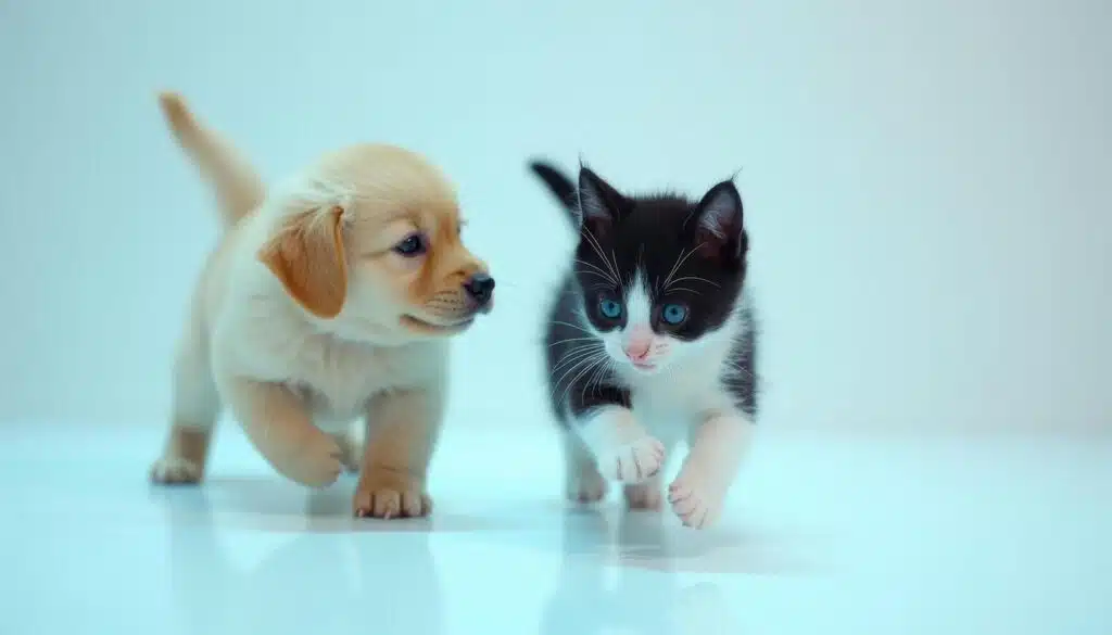 cute puppy and kitten toghether playing high resolution professional photography
