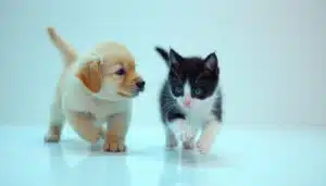 cute puppy and kitten toghether playing high resolution professional photography